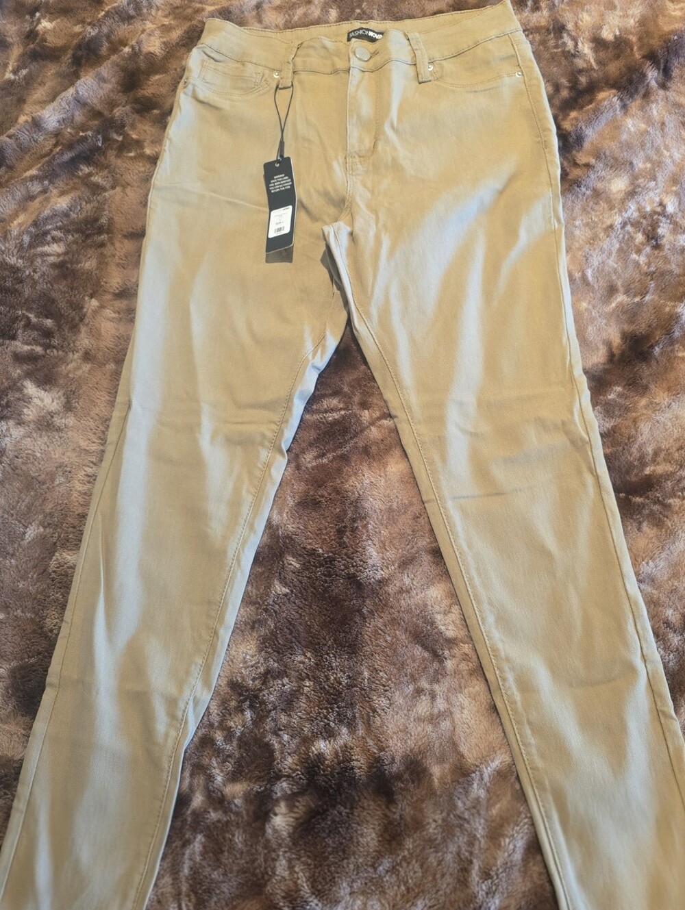 Fashion Nova Women's Tan Stretch Pants - Classic Slim Fit
